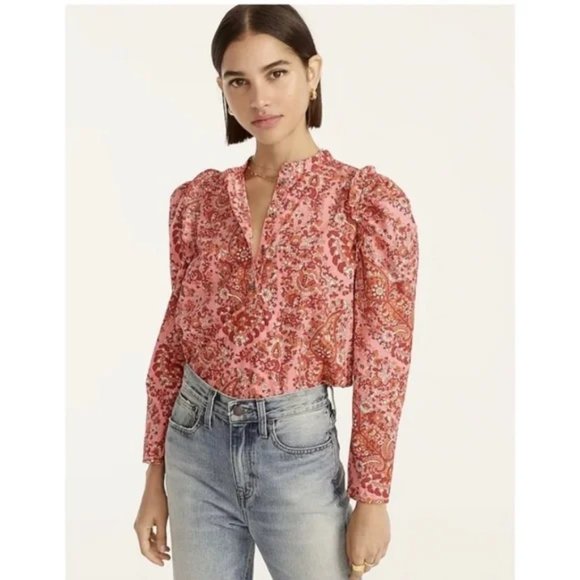 J. Crew Puff-sleeve top in oversized paisley - Picture 2 of 12